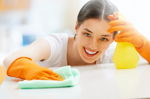 Professional cleaner in Hollandpark preparing a tidy living room